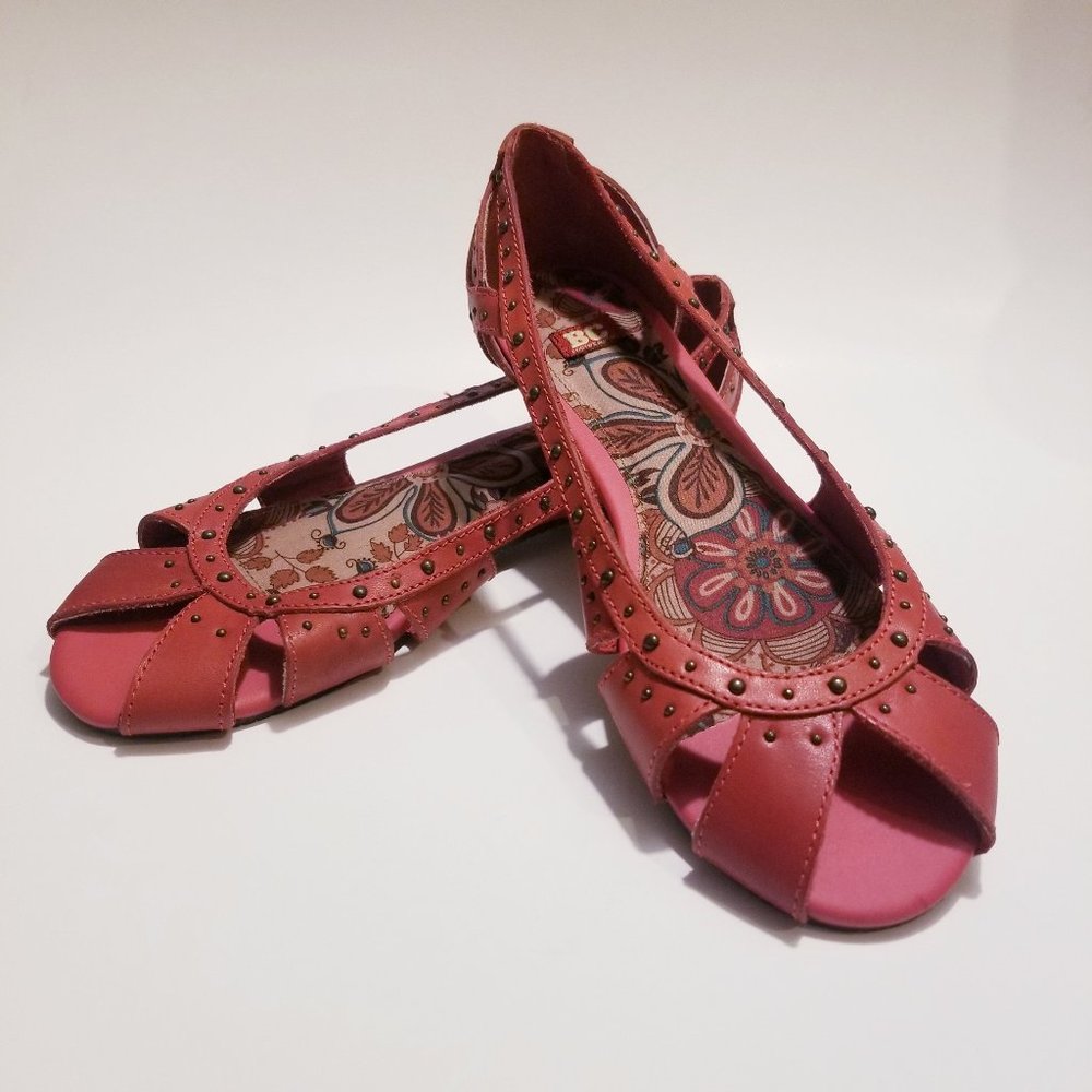 BC Footwear Red Leather Flats with Studs